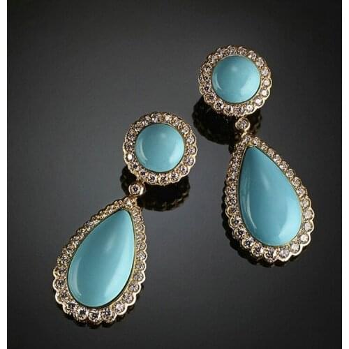 Retro Bohemian Ethnic Pendant Earrings gemstone Turquoise Long Drop Earrings jewelry