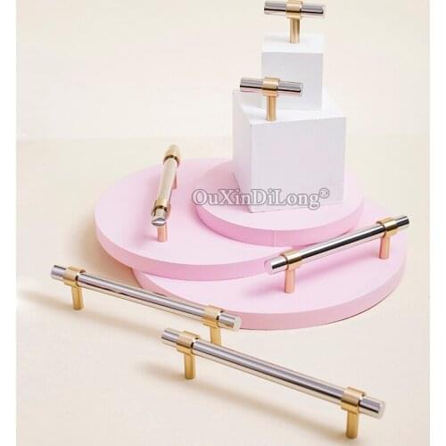 Luxury European 10PCS Brass + Stainless Steel Cabinet Door Handles Cupboard Wardrobe Drawer Kitchen Shoe Cabinet Pulls Handles