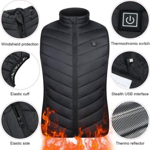 Self Heating Vest Jacket Men Women USB Electric Single Control 4 Pcs Heated Parts Thermal Clothing Outdoor Camping Heating Coats