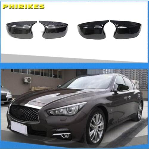 Styling 2pcs Replacement Horn Rearview Mirror cover caps for Infiniti Q50 Q60 Q70 SQ50 XQ30 2014-2020 Bright Black