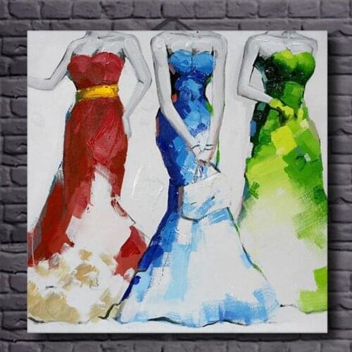Three Sexy Women in Long Dress 100% Hand Painted Sexy Women Oil Painting Modern Abstract Figure Painting Acrylic Canvas Printing