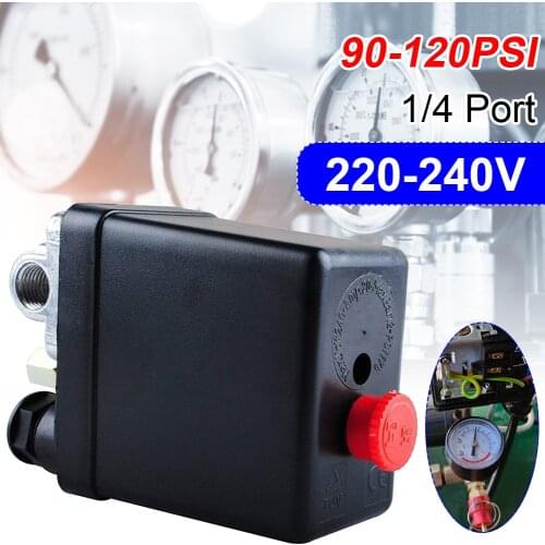 220-240V Heavy Duty Air Compressor Pressure Switch Control Valve 90-120PSI 1/4 Port 1 Phase Durable With Gauge Tools Accessories