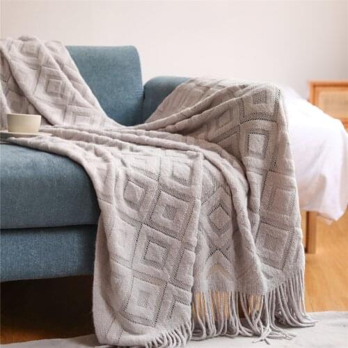 Jacquard Plaid Blanket Tassel Knitted Throw Blanket Sofa Cover Blanket Travel Blanket Green Blanket Bed Spread