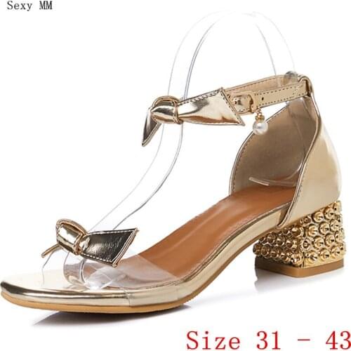 Women Med Heel Sandals Shoes Woman Med Heels Gladiator Sandals Pumps Small Plus Size 31 32 33 - 40 41 42 43