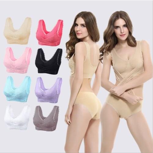 Womens Sports Bras Front Cross Side Buckle Gather Bra Non-wire Lace Running Yoga Bra Shockproof Sports Underwear Female Top