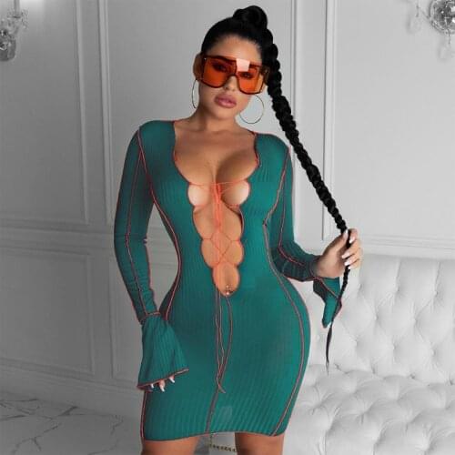 Long Sleeve Hollow Out Cut Out Bandage Ribbed Skinny Bodycon Jumpsuit Autumn Winter Women Fashion Sexy Striped Party Club Romper