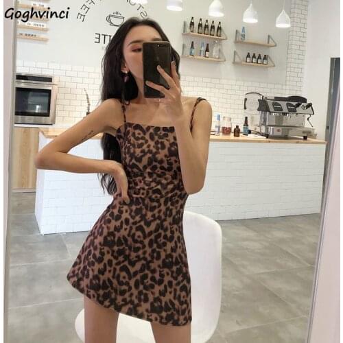 Sleeveless Dresses Women Mini Dress Leopard Trendy Spaghetti Strap Sexy Trendy Bodycon Retro A-line Slim Sheath High Street New