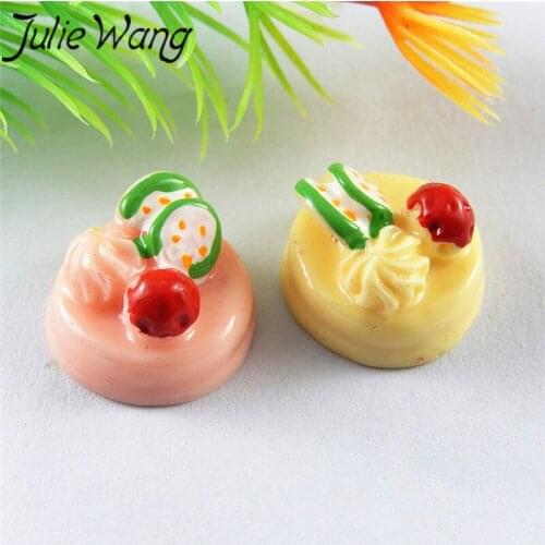 Julie Wang 10pcs/pack Color Mixing Resin Material Pink/Yellow Cute Sweet Style Fruit Cake Shape Jewelry Accessories Pendant DIY