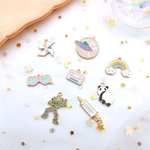 10pcs/lot Kite Rainbow Eyeglasses Panda Robot Jewelry Charms For Jewelry Making Metal Enamel Bracelet Diy Jewelry Charm Pendant