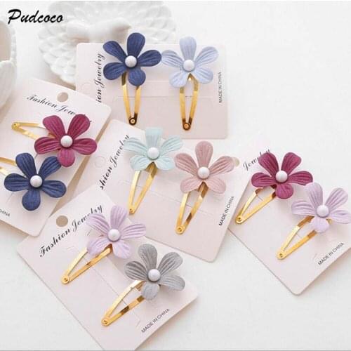 2019 Brand 2Pcs Fashion Girls Pearl Flower Hair Clip Accessories Barrette Hawaiian Wedding Party