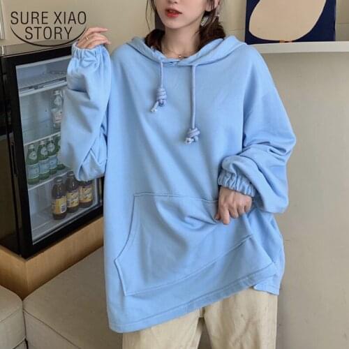 2021 Casual Plus Size Loose Hoodies Women Cotton Sweatshirt Autumn Lady Solid Pullover Long Sleeve Korean Clothes Chic 12000