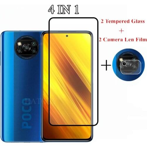 4 in 1 Tempered Glass For Xiaomi Poco X3 NFC Screen Protector Camera Lens Film For Xiaomi Poco X3 NFC Glass Poco X3 C3 F1 F2 Pro