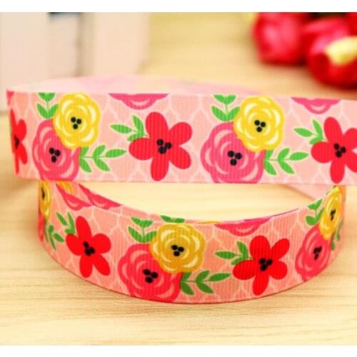 7/8'' Free shipping flowers printed grosgrain ribbon hair bow headwear party decoration wholesale OEM 22mm H5439