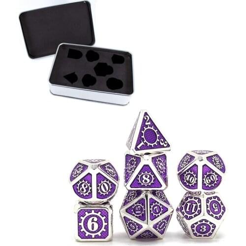7 PCS Steampunk Style Metal Dice Metallic DND Game D&D Dice with Free Metal Case