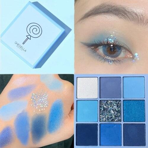 9 Colors Eye Shadow Glitter Blue Eyeshadow Palette Korean Eye Makeup Pigment Eyeshadow Palette Glitter for Face Eyes Cosmetic