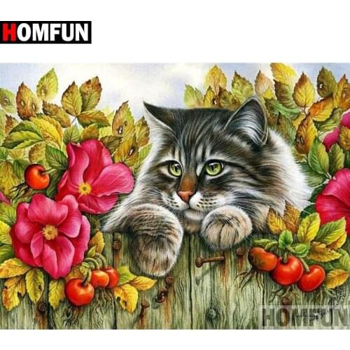 HOMFUN Full Square/Round Drill 5D DIY Diamond Painting "Cat flower" Embroidery Cross Stitch 5D Home Decor A07816