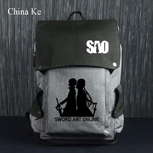 Anime SAO Sword Art Online Naruto USB Backpack Bag Zipper Messenger School Student Book Daypack Large Travel Bag