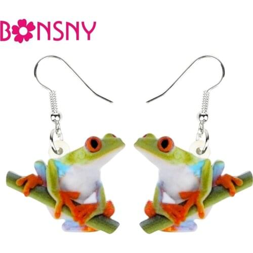 Bonsny Acrylic Anime Frog Earrings Drop Dangle Big Long Cartoon Funny Animal Jewelry For Women Girls Teens Gift Charms Souvenir