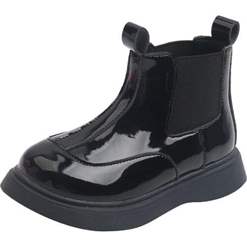 Fashion Korean Style PU Leather Girls Martin Boots 2021 Autumn New Products Girls Single Leather Shoes Childrens Shoes Fashion