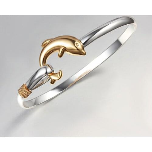 New 925 Sterling Silver Gold Dolphin Tail Lock Cuff Bracelet Bangle Women Fashion Jewelry Delicate Creative Good Gift