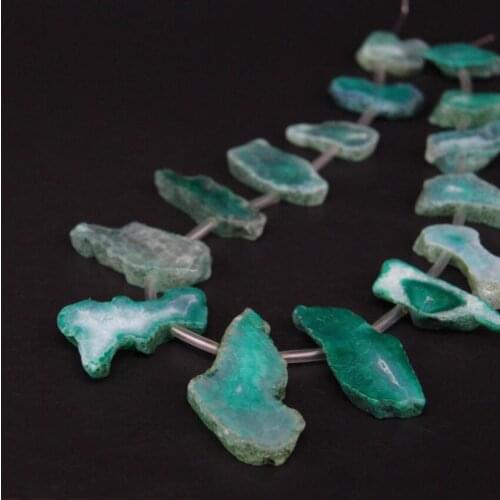 15.5"/strand Top Drilled Green Natural Agates Quartz Geode Druzy Freeform Slab Nugget Beads,Raw Roug Drusy Slice Pendant Jewelry