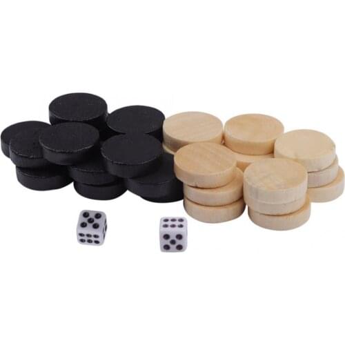 Wood Chess Backgammon 30 Pieces with 2 Dice Draughts Board Game Chess Piece for Kids Learning Chess Game Camping Entertainment