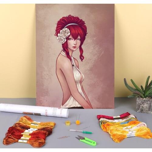 Cartoon Girl Woman Printed Canvas 11CT Cross-Stitch Set DIY Embroidery DMC Threads Needlework Sewing Craft Handmade