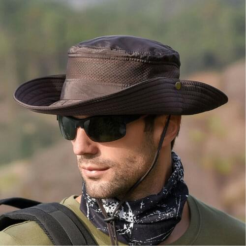 Men Women Unisex Wide Brim Mesh Bucket Hats Sun UV Protection Cooling Cap Drawstring Hiking Cooling Fisherman Headgear Outdoor