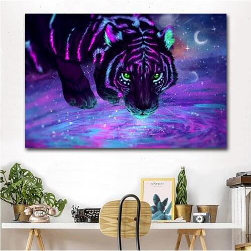 GOODECOR Mystic Tiger Wall Art Painting On Canvas Animal Wall Posters for Living Room Print Picture Home Decoration