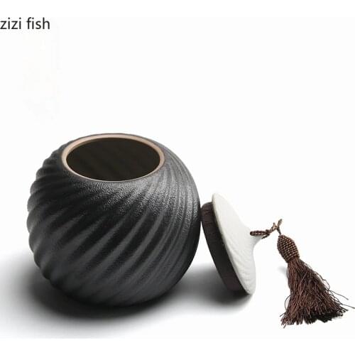Stoneware Tea Caddy Black Ceramic Jar Sealed Jar Tea Box Tea Tins Decorative Jars Tea Container Tea Organizer Home Storage Tank