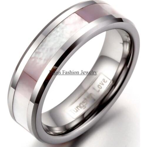 6mm Top quality High Polish Women Tungsten Ring With Pink Shell Inlay Aniversary Engagement Wedding Ring anel feminino