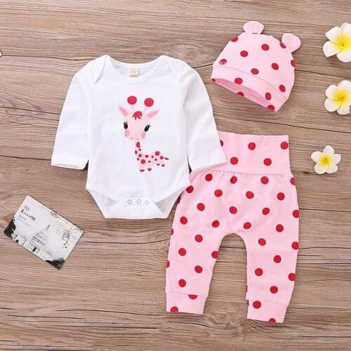 Baby Girl Clothes Polka Dot Newborn Baby Girl Outfits Set Cute Giraffe Infant Girl Clothing With Hat Spring Autumn KF073
