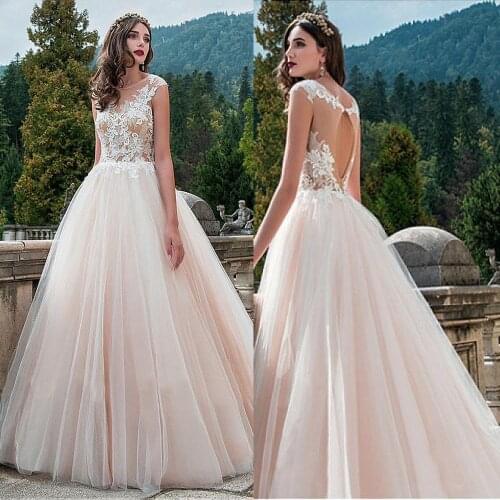 Sheer Lace Appliques Wedding Dresses Bridal Gowns Sexy Open Back Tulle Formal Princess Robe De Mariee Formal Garden