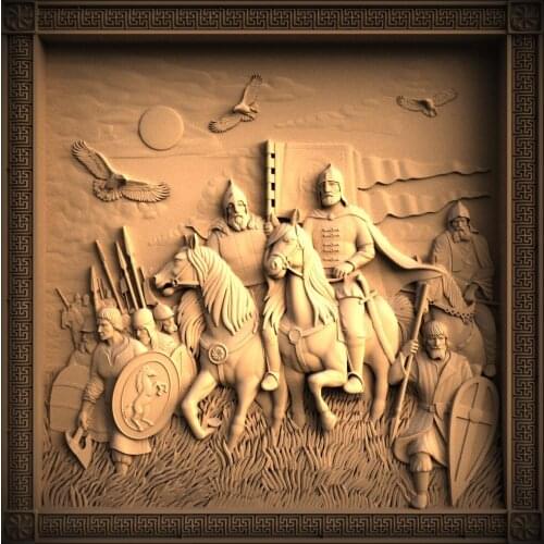 3D Model Fighting on Horseback STL Model for CNC Router 3D Printer Artcam Aspire Bas Relief