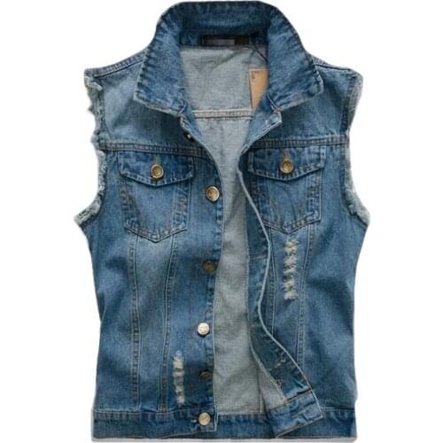 Men Denim Vest Vintage Classic Design Casual Denim Vest Men Blue 3 Colors Plus Asian size M-4XL 5XL 6XL