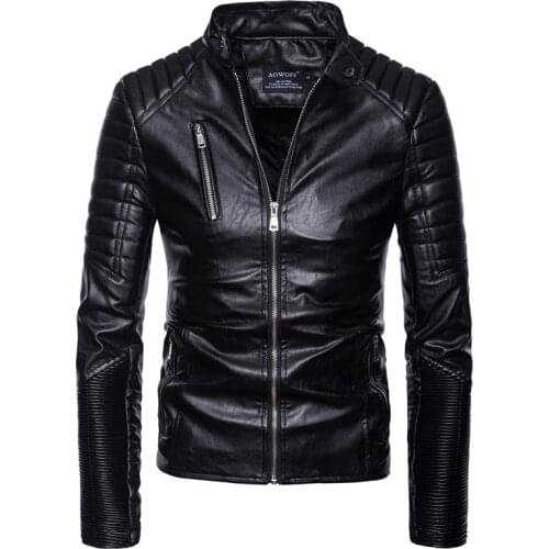 New Fashion Punk Leather Jacket Men Slim Fit Vintage PU Jacket Male Motorcycle Leather Jackets Coats Jaqueta De Couro Masculina