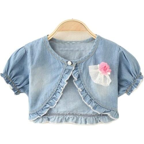 High Quality Girls Washed Denim Cotton Short Coat Kids Clothes