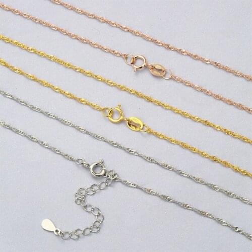 Lo Paulina Real S925 Sterling Silver Water Wave Chain Necklace for Woman Jewelry 1.0/1.5mm Wide 40cm/45cm Collar LPC30