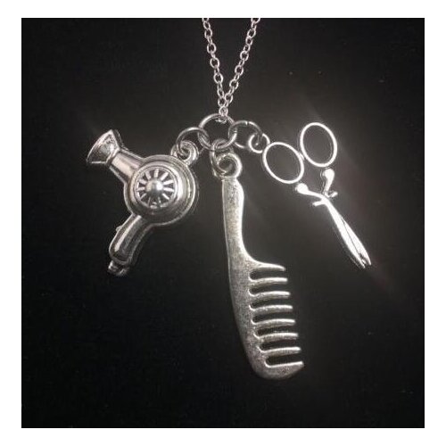 Blow Dryer Comb&Scissors Necklace Pendant Charms Vintage Silver Collar Statement Choker Necklace For Women Hot Sale Jewelry Z497