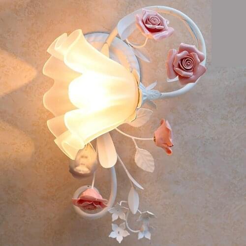 Paris led ceramics Rose wall Lamps Bedside Garden Wall Light E27 Led Wall fixtures for Bedroom Hallway Corridor Gallery Balcony