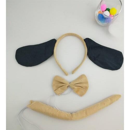 Boy Men Animal Dalmatian Dog Ear Headband Headwear Tail Tie 3Pcs Set Cosplay Costume Birthday Party Props Halloween Christmas
