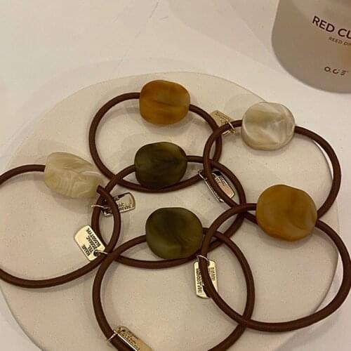 Sweet Cream Color Resin Elastic Hair Bands Geometric Rubber Hair Rope Women Hair Ties Round Style Ponytail Holder Scrunchies