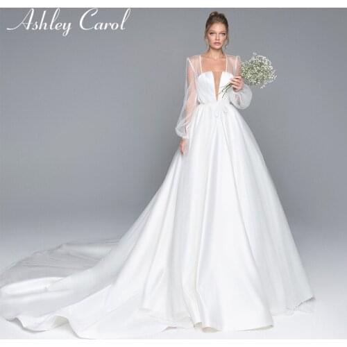 Ashley Carol A-Line Wedding Dress 2021 Elegant Satin 2 In 1 With Lace Jacket Strapless Princess Bride Dresses Vestido De Novia