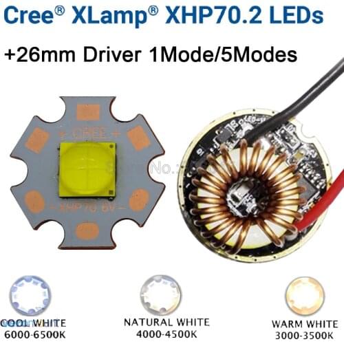 Cree XHP70.2 6V Cool White Neutral White Warm White High Power LED Emitter 16mm 20mm Copper PCB + 26mm 1 Mode or 5 Modes Driver
