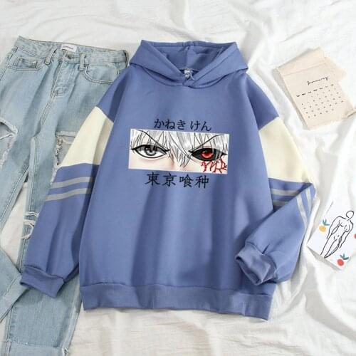 Tokyo Ghoul Kaneki Ken Eyes Japan Anime Hoodie Autumn Winter 2021 New Fleece Sweatshirt Ladies Spell Color Splicing Hoodie Man