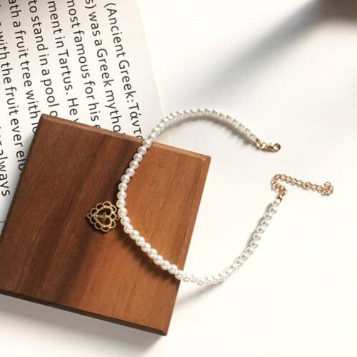 Punk Gothic Harajuku Pearl Chain Hollow Heart Shaped Pendant Retro Court Cross Choker Necklace Fashion Jewelry for Women Girls