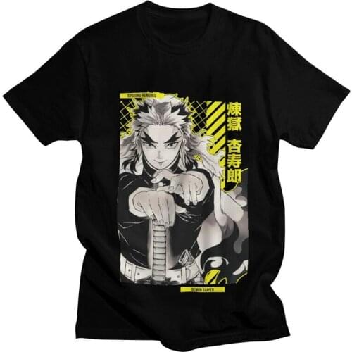 Vintage Demon Slayer Kimetsu No Yaiba T Shirt Mens Cotton T-shirts Streetwear Tshirt Short Sleeve Anime Kyojuro Rengoku Tee Tops
