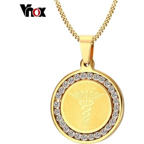 Vnox Medical Alert ID Necklace Pendant Women Men Stainless Steel Chain
