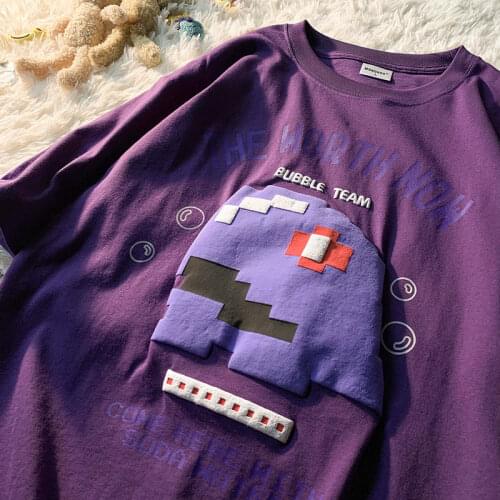 Retro Creative Printing Short-sleeved T-shirt Female Summer Loose Round Neck Casual Couple Top Harajuku Tops Women 2021