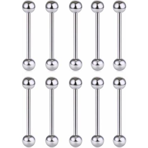 10pcs/lot Ball Piercing Kit Tongue Ring Stainless Steel Barbell 14G Gauge Tongue Bar High Quality Nipple Barbell Piercings SD006